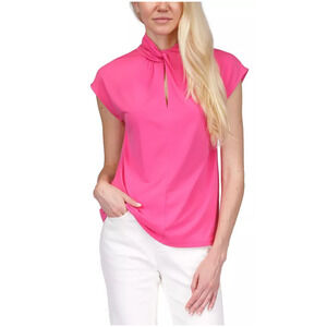 MICHAEL KORS  Women's Twist-Neck Sleeveless Top Cerise Small
